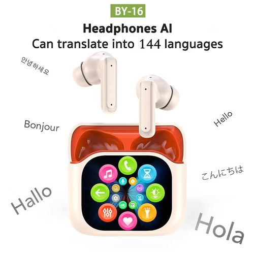 BY16 Full-Color Touchscreen LED Bluetooth Earphones — In-Ear ANC+ENC Noise-Cancelling Bluetooth Headset with AI Translation Capability