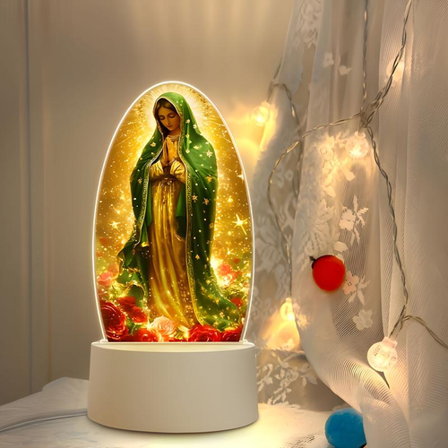 Guadalupe Virgin Prayer Lamp, USB Powered Warm Light, Home Decor, Baptism, Worship, Spiritual Atmosphere, New House Gift