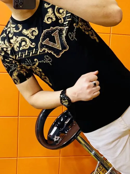 Men's Slim Fit T-irt Comfortable Thin f Sve Faionable Bla Cotton Polyester round Ne ort Sve T-irt