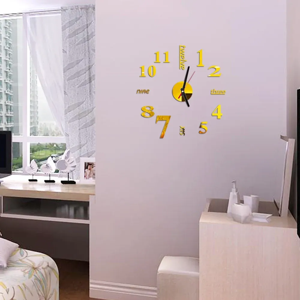 Wall Clock Frameless Digital Wall Clocks DIY Acrylic Wall Stickers Quartz Silent Clock for Home Office Wall Decor Horloge Murale