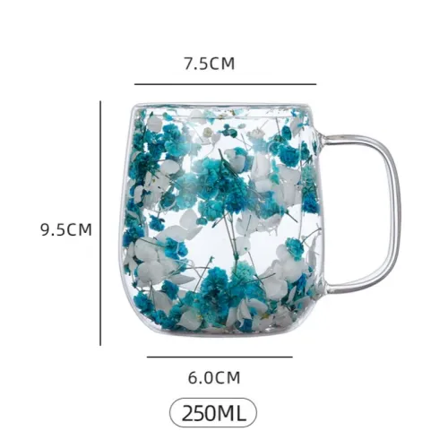 Transparent Double Glass Flower Tea Cup