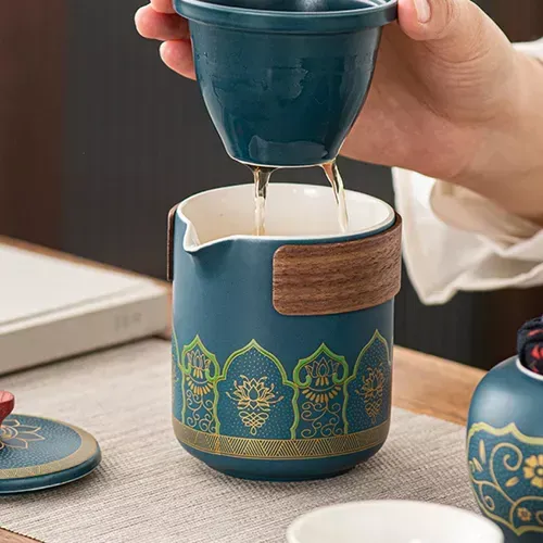 ♨️🍵🚀Portable Kung Fu Tea Set Camping Outdoor Household Tea Set Quick Cup Tea Set Portable Travel Tea Set(Blue)
