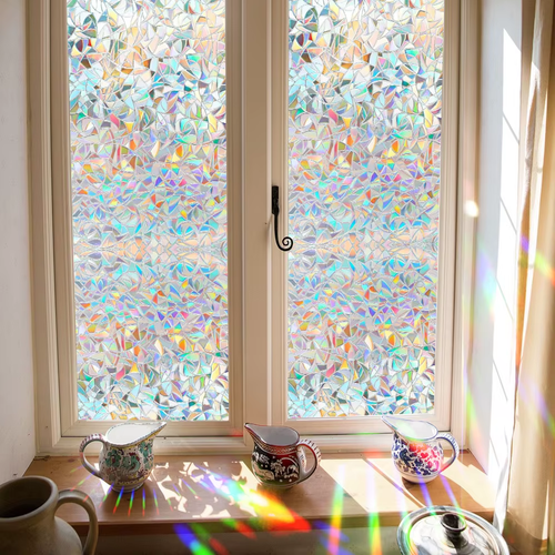 🌈3D Rainbow Privacy Window Film – No-Glue Static Cling Glass Film for Bathroom & Home Windows✨