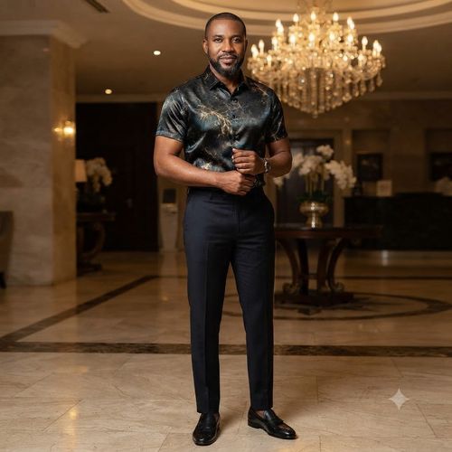 Black gradient silk-blend shirt