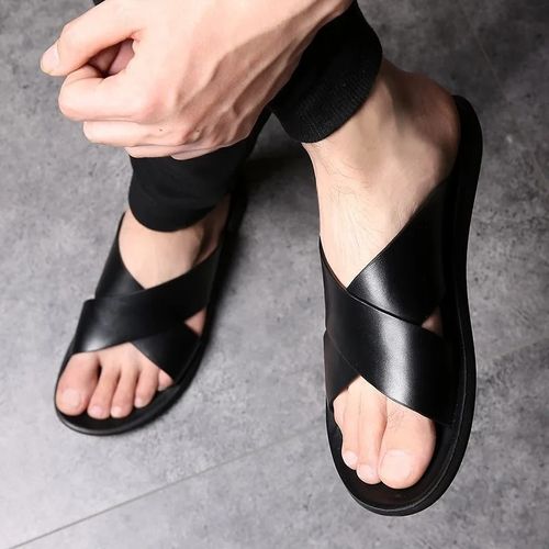 New Men's Slippers Genuine Leather Sandals for Men Casual Non-Slip Beach Shoes Fashion Soft Soled Flip Flops Men Flat Shoes