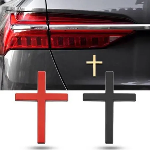 Divine Grace 3D Metal Sculpted Crosses: Sophisticated Exterior Vehicle Adornment – Dual-Piece Precision-Crafted Emblems