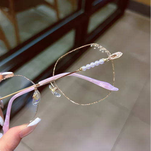 Stylish Rimless Glasses with Pearl Cut Edges