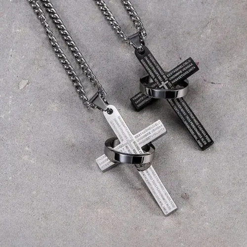 Trend Stainless Steel Circular Ring Cross Pendant Charm Men's Necklace Fashion Accessories Jewelry Valentine's Day Gift Dropship