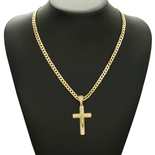 14K Gold-Plated Cross Necklace for Men Advanced Nanotech Tarnish-Free Cuban Figaro Rope Miami Chains with Jesus Crucifix Pendant