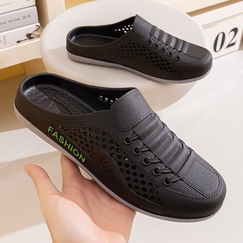 Breathable PVC Men's Slippers Non-Slip Lightweight Summer Sandals Easy-To-Wear Slip-On Mesh Slippers Beach