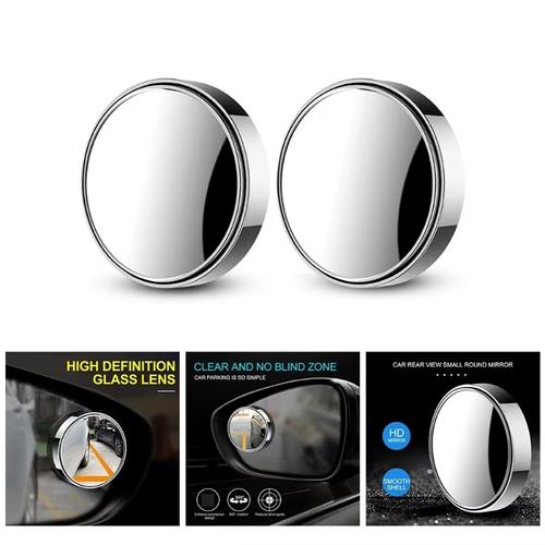 2Pcs Round Frame Convex Blind Spot Mirror Safety Driving Wide-angle 360 Degree Adjustable Clear Rearview Mirror