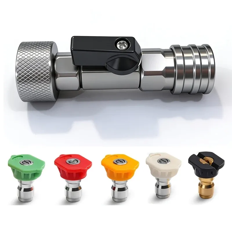 6PCS Garden Hose Shut Off Valve to Pressure Washer Adapter,  Quick Connect, Car Washing Nozzle