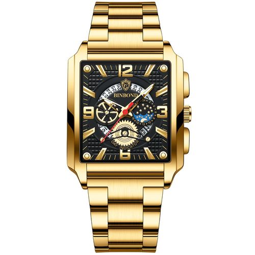 Binbang Men's Retro Square Multifunctional Watch – Cross-Border Bestseller (Date Display, Waterproof, Luminous)
