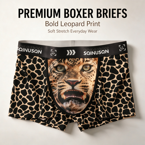 3 PACK Men's leopard print flat cornered underwear with ice silk breathable and antibacterial properties