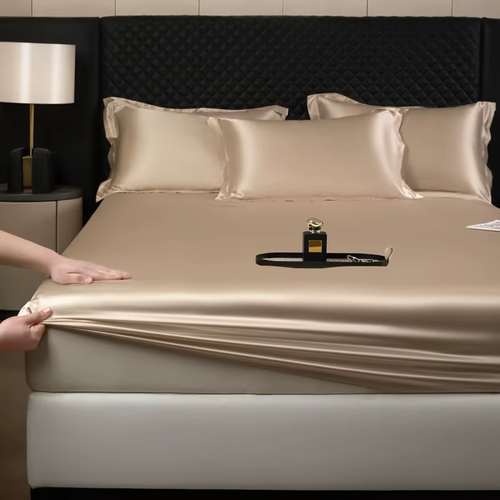✨ 3-Piece Ice Silk Fitted Sheet Set, 1 Fitted Sheet + 2 Pillowcases, Silky Smooth Cooling & Breathable Bed Sheets with Stretchy Elastic Fit for 10–18cm Mattresses