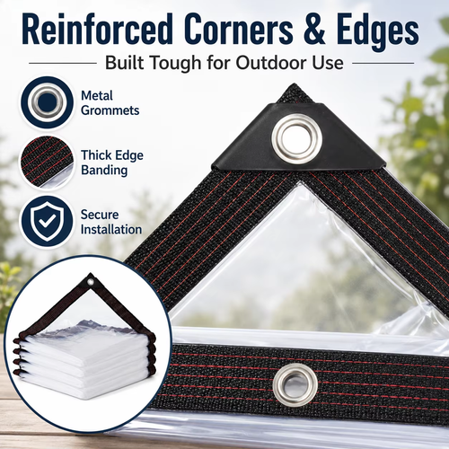 Clear Waterproof Tarp Transparent Poly Tarpaulin Anti Tear Cover with Rustproof Grommets for Patio Garden Chicken Coop