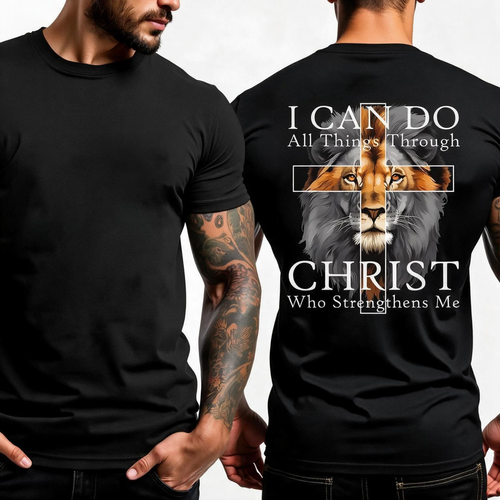 I Can Do Everything Through Christ, Christian Faith, Unisex, Black Short Sleeve Crew Neck, Religious Clothing, Vintage Casual Crew Neck Print T-Shirt