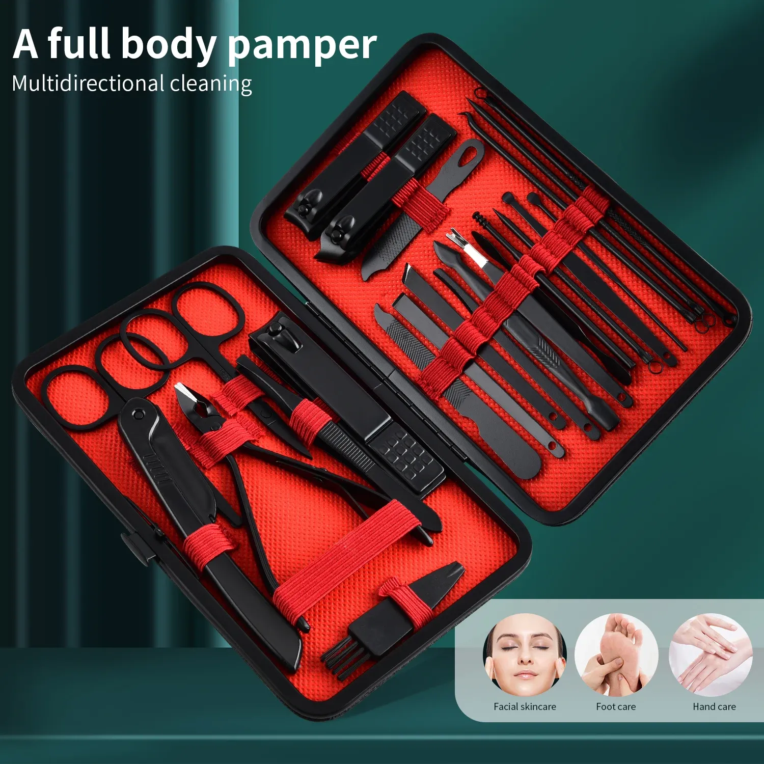 24pcs in 1 Professional Manicure & Pedicure Set - Travel-Ready Nail Care, Precision Clippers & Cutters, No Pow