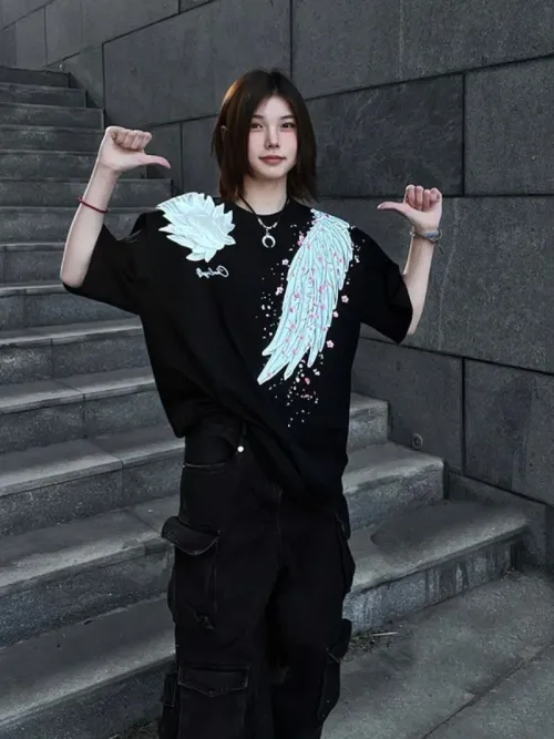 Fashion Popular O Neck Short Sleeve Casual T Shirt Y2k Subcultural Print All Macth Clothes Harajuku Grunge Punk Tops