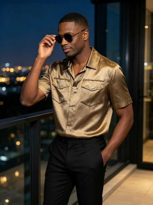 Gold satin high-end business casual men's clothing