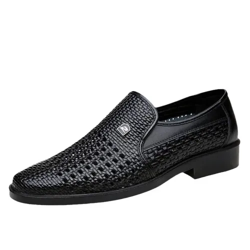 Men's Synthetic Leather Shoes Soft Sole Breathable Low Heeled Business Casual Shoes Hollow Out Dress Sandals Middle Aged