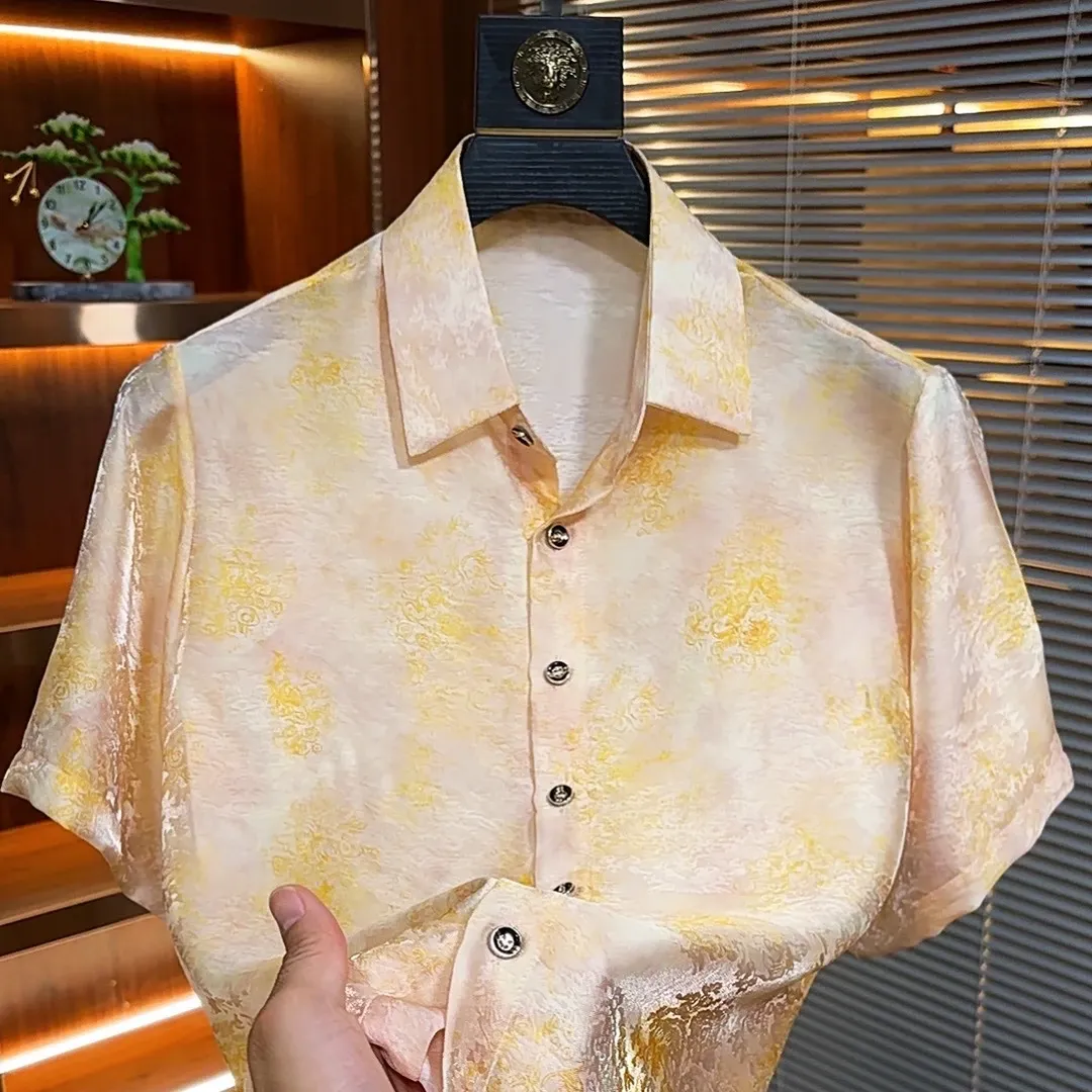 Men's white-gold collared shirt