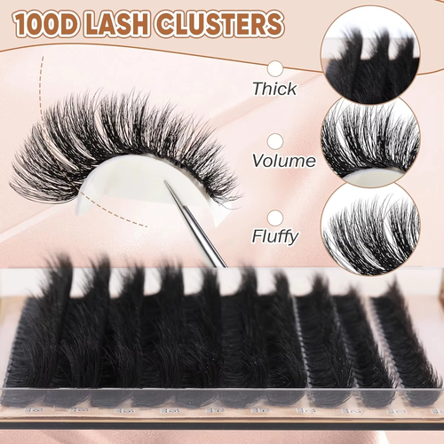 Fluffy Thick Lash Clusters DIY Eyelash Extension 10-18MIX D Curl Lash Clusters 100D Wispy Individual Eyelash Extensions Clusters
