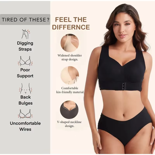 Women Posture Corrector Bra（Front Closure Wireless Support Bra with Cross-Back Design and Push Up Fit）