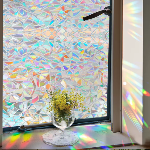 🌈3D Rainbow Privacy Window Film – No-Glue Static Cling Glass Film for Bathroom & Home Windows✨