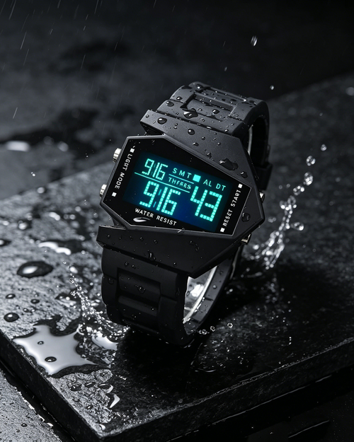 7-Color Luminous, Waterproof, Square, Multifunctional, Aircraft-Themed Wristwatch