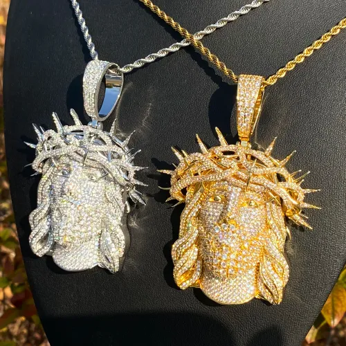 Men's Full-Pavé Zircon Jesus Pendant Necklace