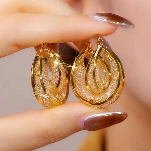 Golden wire diamond teardrop earrings