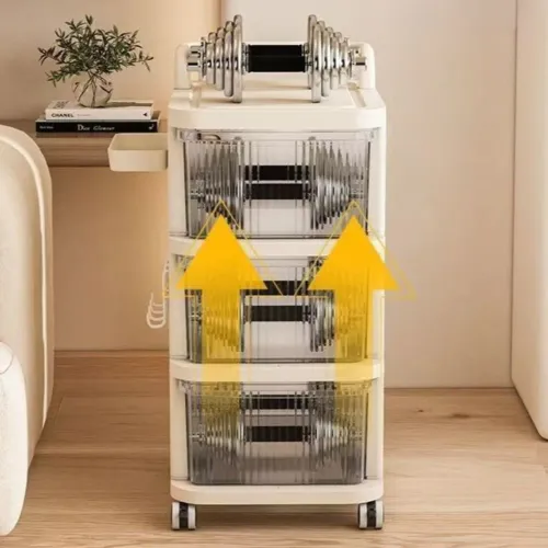 Three-layer multifunctional movable drawer organizer stable load-bearing trolley storage rack