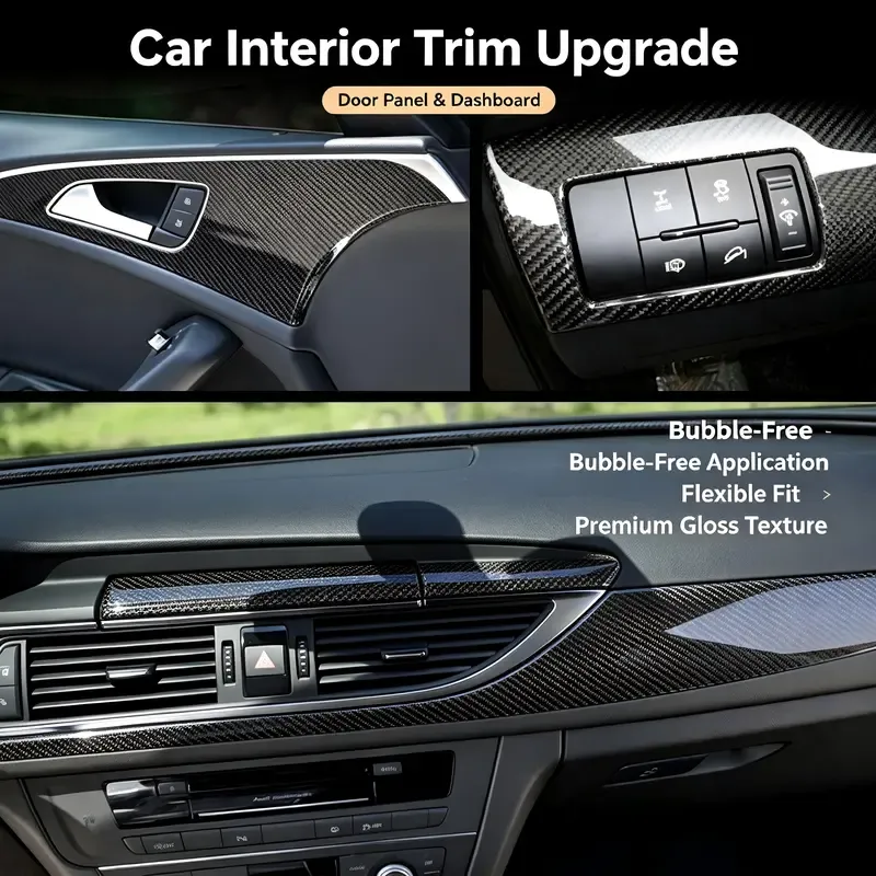 6D Gloss Carbon Fiber Vinyl Wrap Film, Self-Adhesive Car Interior Exterior Trim Decal with Air Release Channels, Waterproof Fade-Resistant Auto Sticker for Dashboard Door Mirror