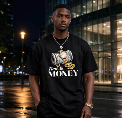 Men Oversized Graphic T-Shirt, Time Is Money Dollar Watch Print Casual Short Sleeve Tee, Fashion Streetwear Tops for Men