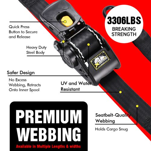 Heavy Duty 2inhc 3000 Lbs. Tangle Free Self Retracting Automatic Retractable Ratchet Straps for Hauling