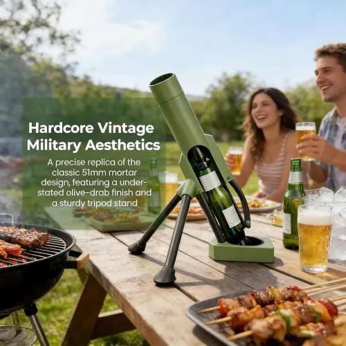 Beer Bottle Mortar Bottle Opener, 51mm Mortar Beer Bottle Opener Heavy-Duty Tactical Cap Launcher Hands-Free Push Down Opener