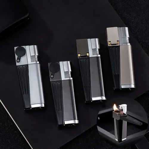Portable Pipe Lighter Built-in Pipe Stand Refillable Butane Window Lighter with Angled Soft Flame Gas Lighter（No Gas）