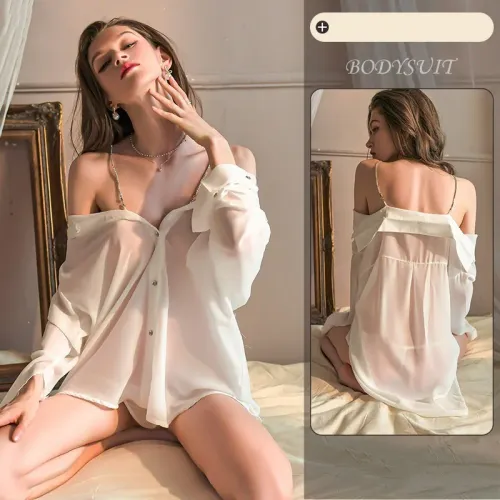 T-shirt Sexy White Shirt Large Perspective Spicy Transparent Secretary Woman clothing Women's short sleeve shirt Summer clothes