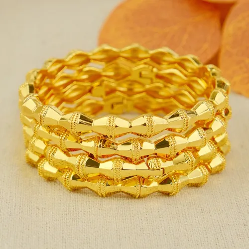 1Pcs Gold Tone Bamboo Bangle for Women, Vintage Textured Carved Bracelet, Ethnic Wedding Party Jewelry Gift