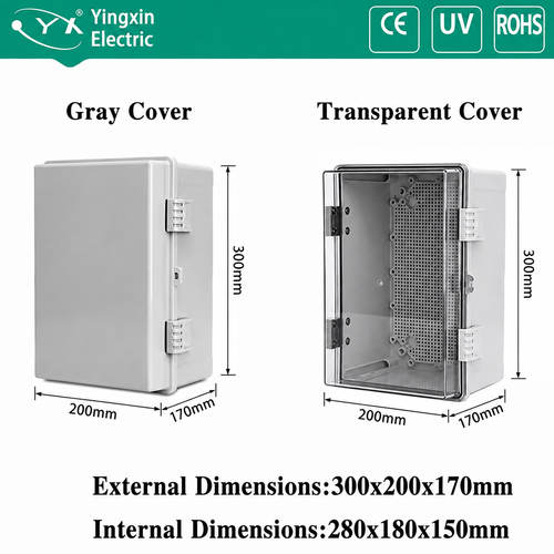 IP66 Waterproof ABS Junction Box Electrical Enclosure Outdoor Power Distribution Box Gray Transparent