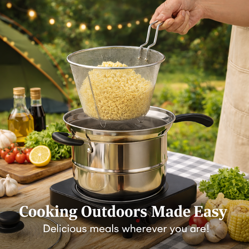 Connox 3in1 Multifunctional Stainless Steel Cooking Pot for Steaming and Frying with Filter and Non-stick Pan