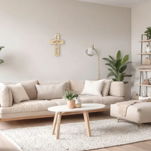 Handcarved Wood Cross with Intertwined Hearts Handmade Wooden Wall Cross Hand Made Art Decor Grift for Wedding Valentine's Day