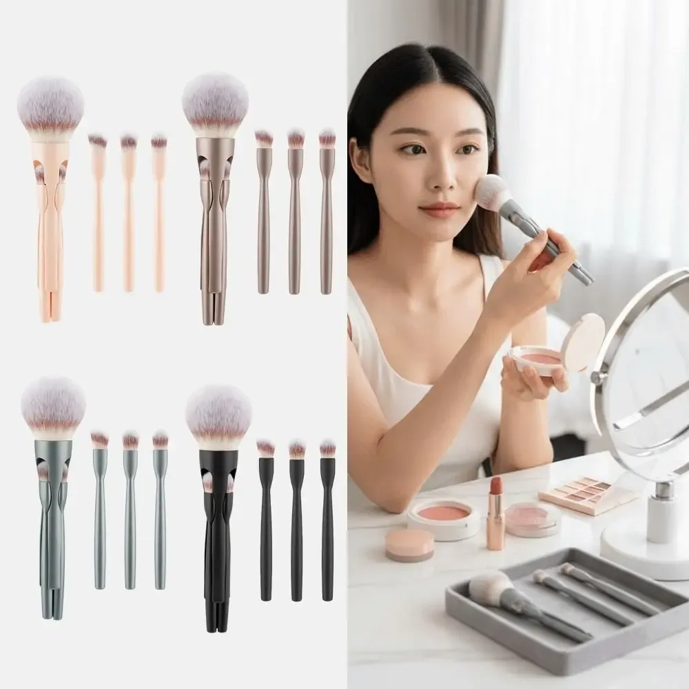 4Pcs 4 in-1 Makeup Brush Set Magnetic Suction Powder Blusher Brush Travel Makeup Brushes Soft Concealer Brush