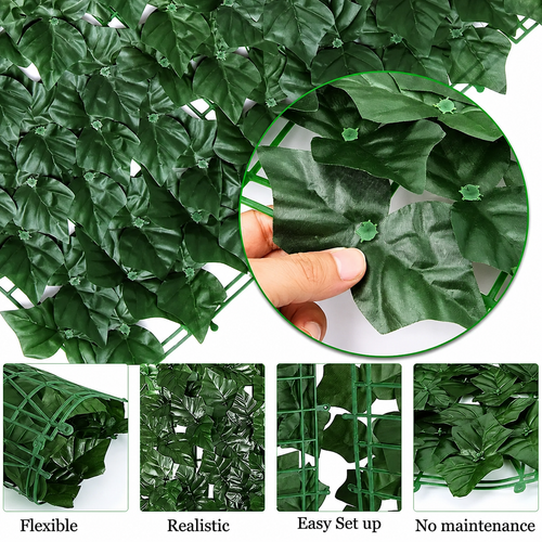 Artificial Ivy Hedge Green Leaf Fence Panels Faux Green Leaf Hedge Panel UV Protected for Garden Wall Balcony Patio Decor