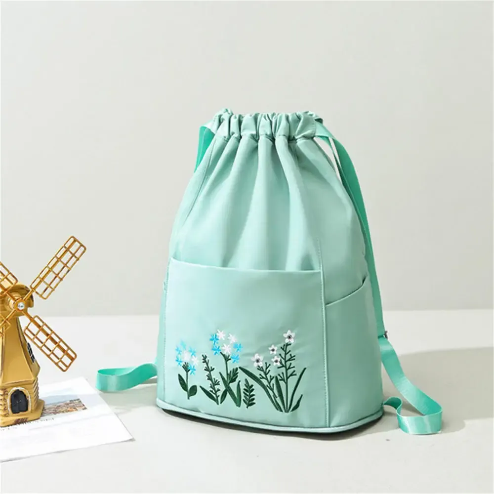 Large Portable Women Drawstring Backpack Lightweight Vintage Print Lady Travel Daypack Waterproof Foldable Shopping Bag