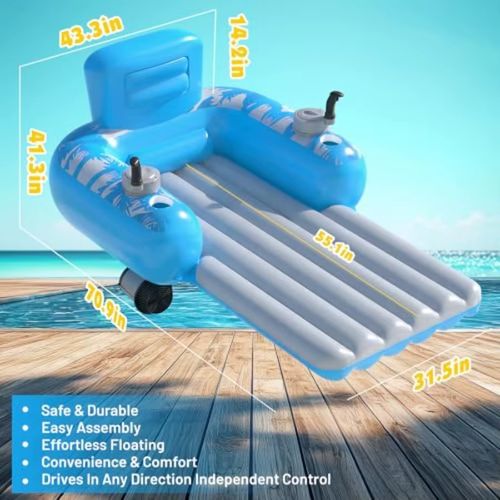 Inflatable Motorized Pool Float for Adults - Rechargeable Electric Water Lounger with Dual Motors and 2 Storage Compartments Su