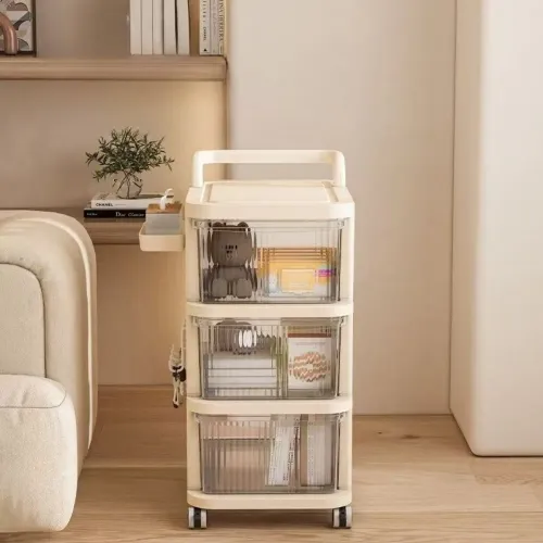 Three-layer multifunctional movable drawer organizer stable load-bearing trolley storage rack