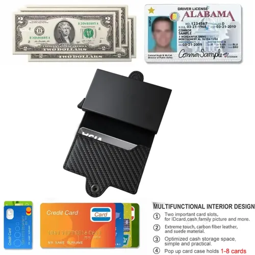 On sale RFID-blocking men's and women's credit card wallet, carbon fiber Airtag wallet, PU leather minimalist slim smart wallet