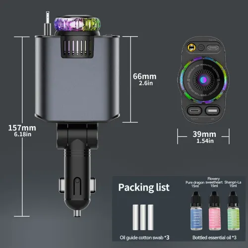 5 in1 car aromatherapy essential oil diffuser Starlight 45W extendable mobile phone charger